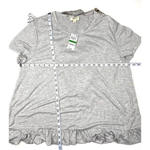 Style‎ & Co Blouse Top Large Grey White Scarf-Neck - Picture 5 of 10